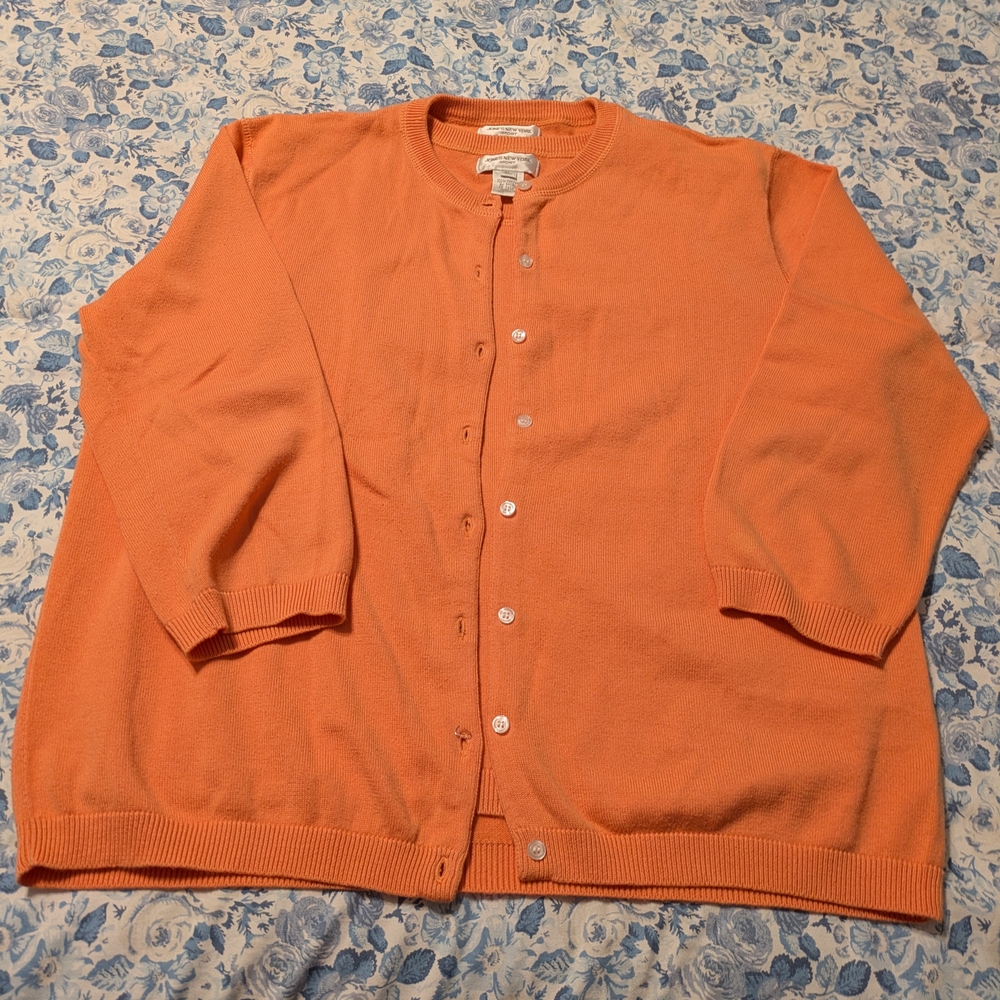 Jones New York Vibrant Melon Cardigan Sweater Set - Picture 2 of 5